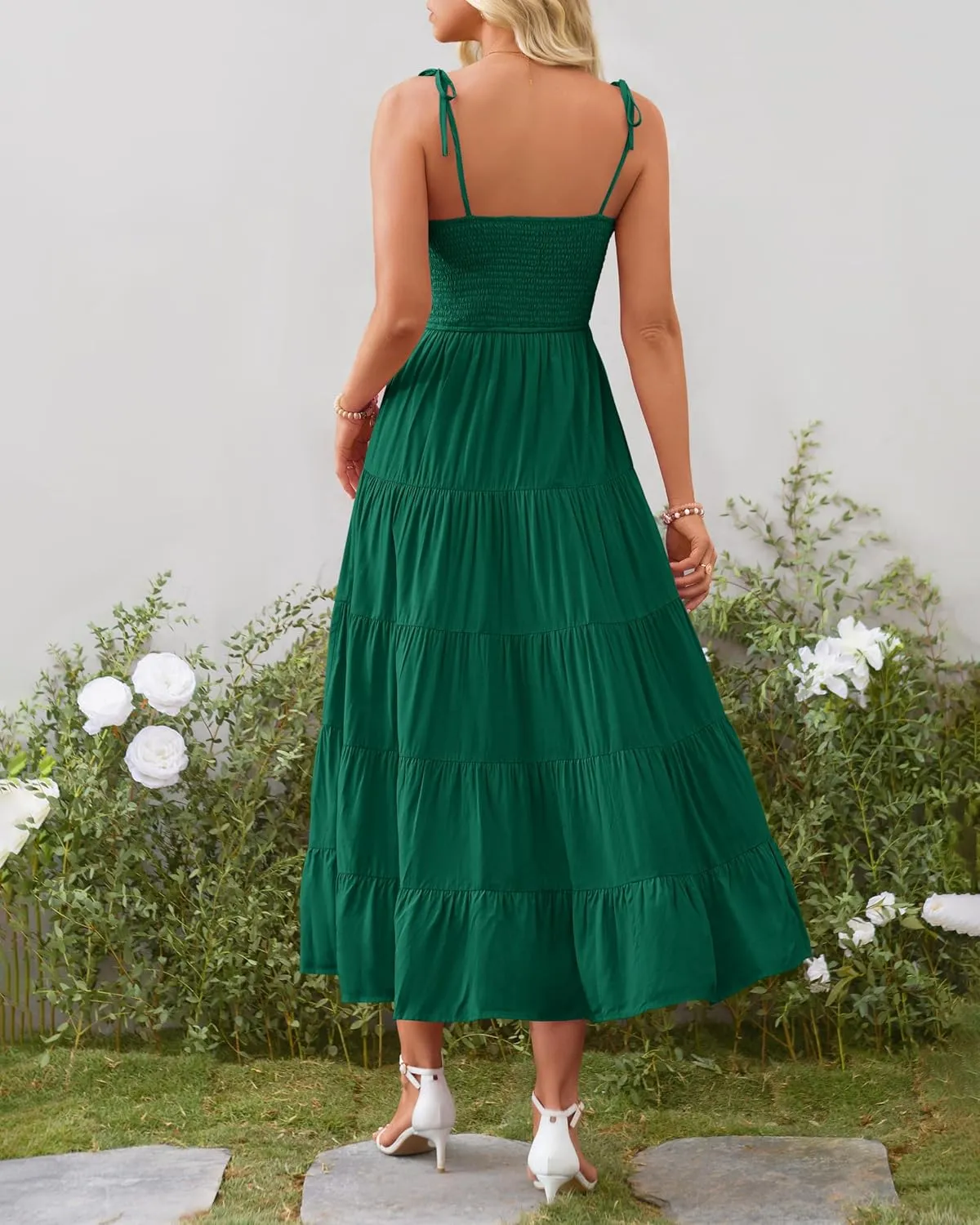 PRETTYGARDEN Women's Summer Dresses 2025 Spaghetti Strap Sleeveless Backless Smocked A-Line Boho Flowy Midi Beach Dress