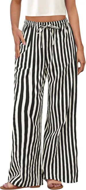 PRETTYGARDEN Women's Wide Leg Lounge Pants 2025 Summer Drawstring Elastic Waist Comfy Striped Pajama Bottoms Trendy Clothes