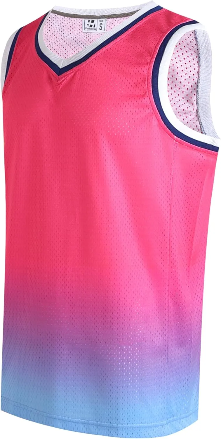 Pullonsy Men's Mesh Athletic Basketball Jersey V-Neck Hip Hop Sports Shirts Fans Tank Top