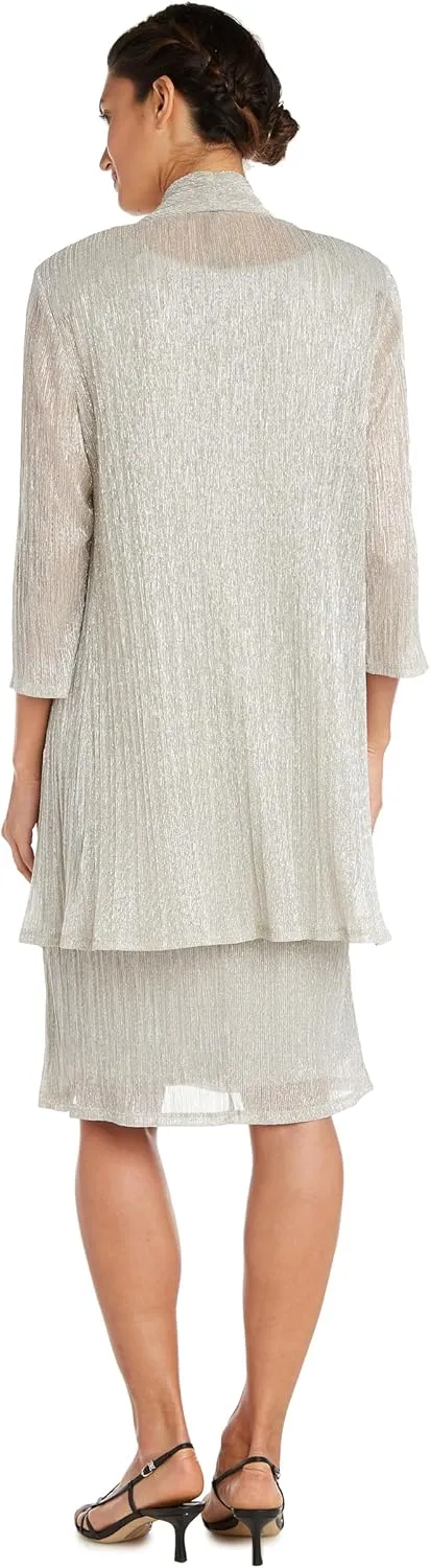 R&M Richards Womens 2PC Metallic Dress with Jacket