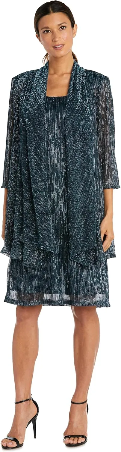R&M Richards Womens 2PC Metallic Dress with Jacket