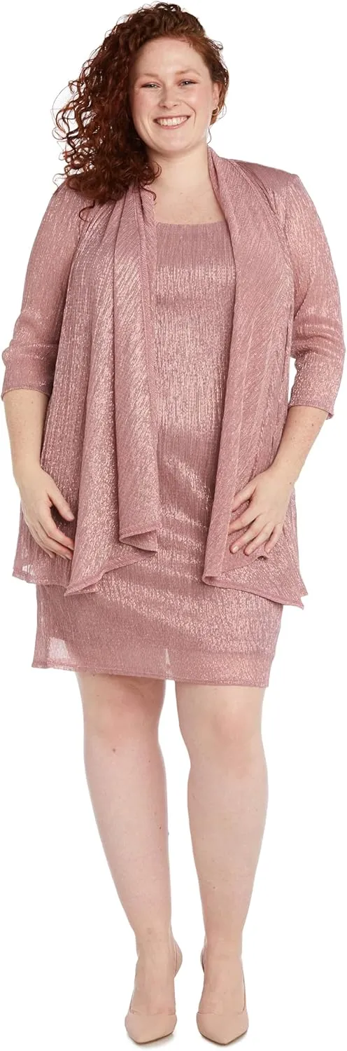 R&M Richards Womens 2PC Metallic Dress with Jacket