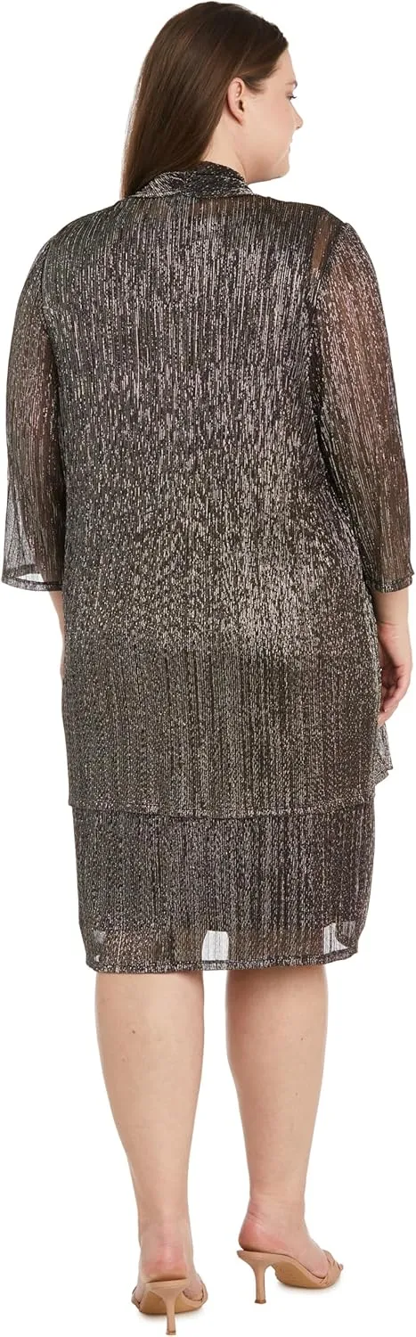 R&M Richards Womens 2PC Metallic Dress with Jacket