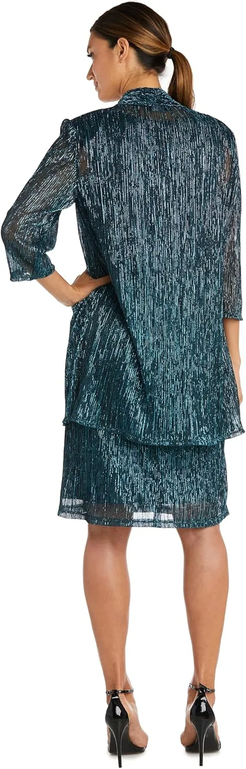 R&M Richards Womens 2PC Metallic Dress with Jacket