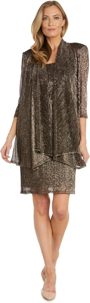 R&M Richards Womens 2PC Metallic Dress with Jacket