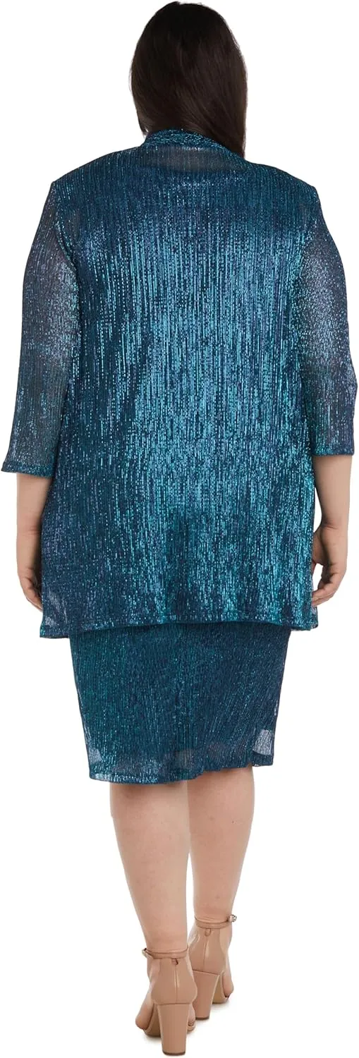 R&M Richards Womens 2PC Metallic Dress with Jacket