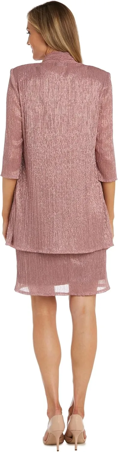 R&M Richards Womens 2PC Metallic Dress with Jacket