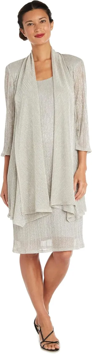 R&M Richards Womens 2PC Metallic Dress with Jacket