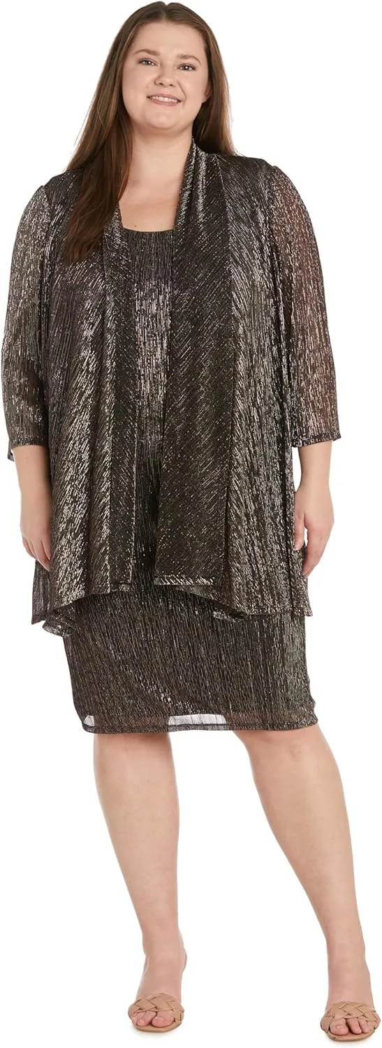 R&M Richards Womens 2PC Metallic Dress with Jacket