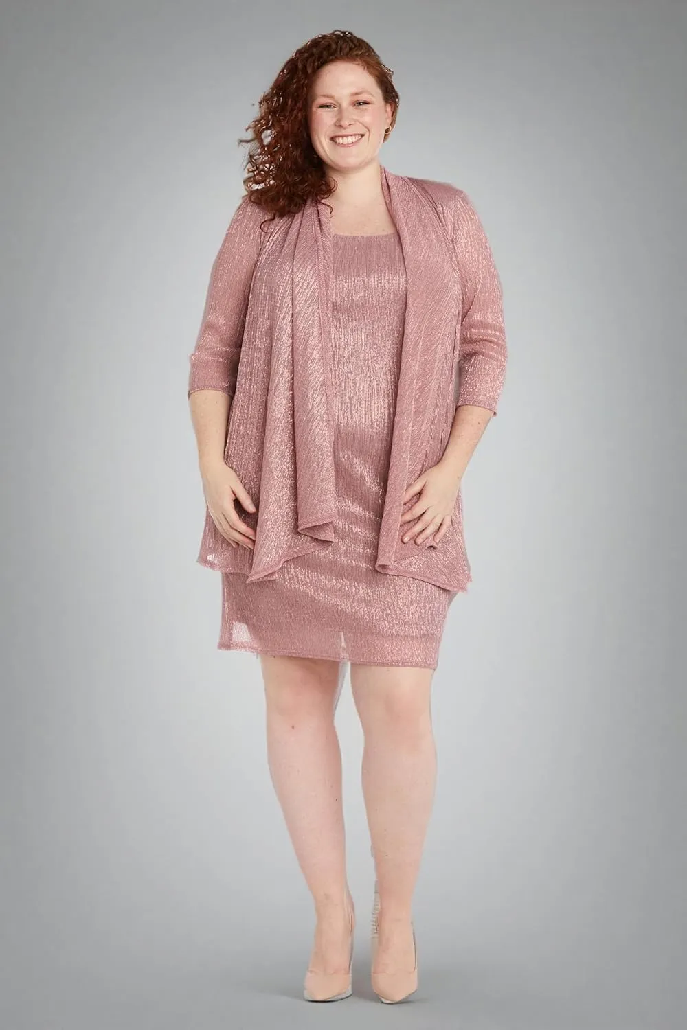 R&M Richards Womens 2PC Metallic Dress with Jacket