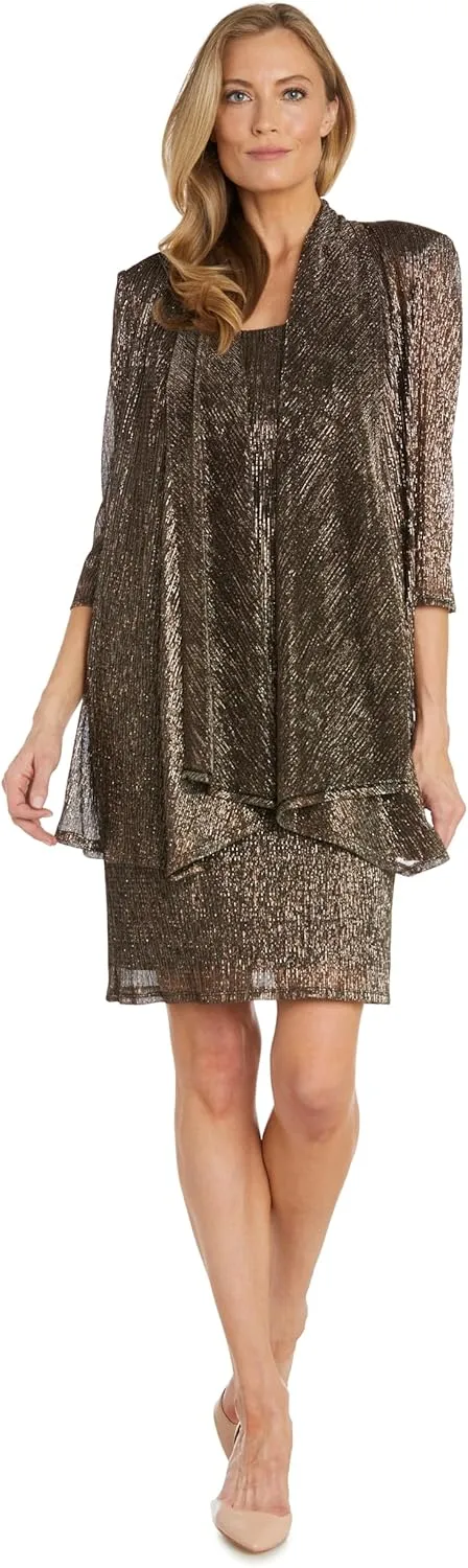 R&M Richards Womens 2PC Metallic Dress with Jacket