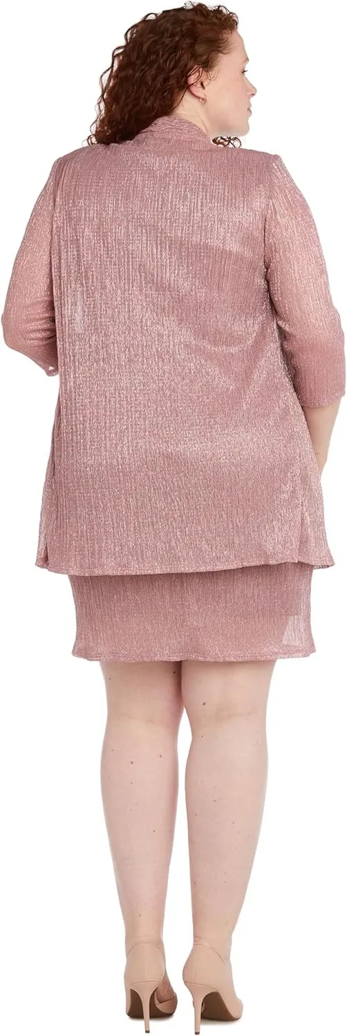 R&M Richards Womens 2PC Metallic Dress with Jacket