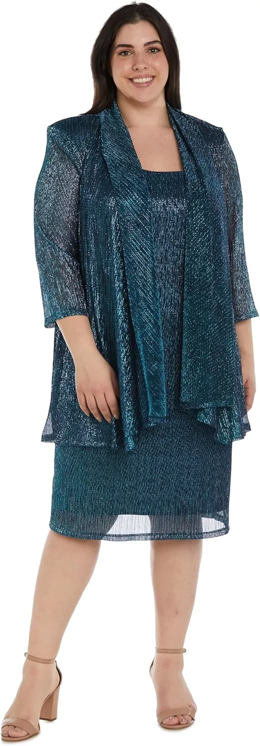 R&M Richards Womens 2PC Metallic Dress with Jacket