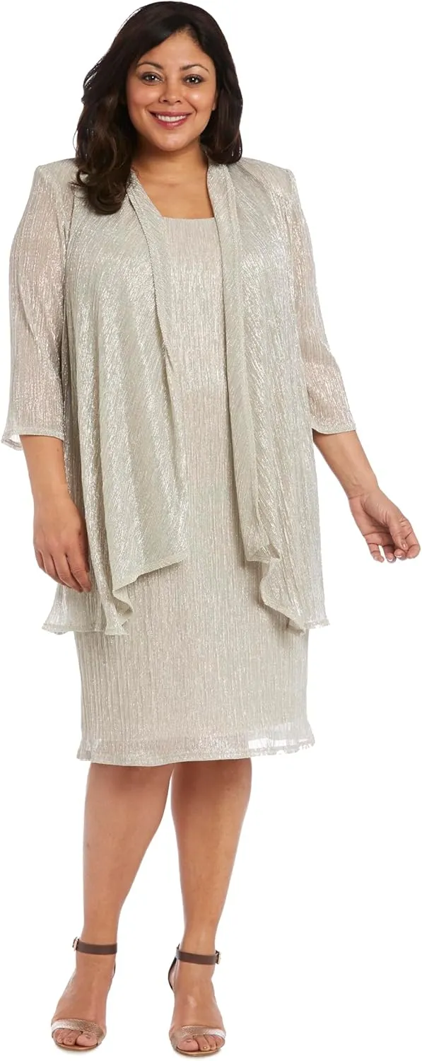 R&M Richards Womens 2PC Metallic Dress with Jacket