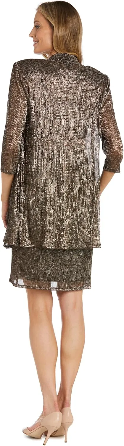 R&M Richards Womens 2PC Metallic Dress with Jacket