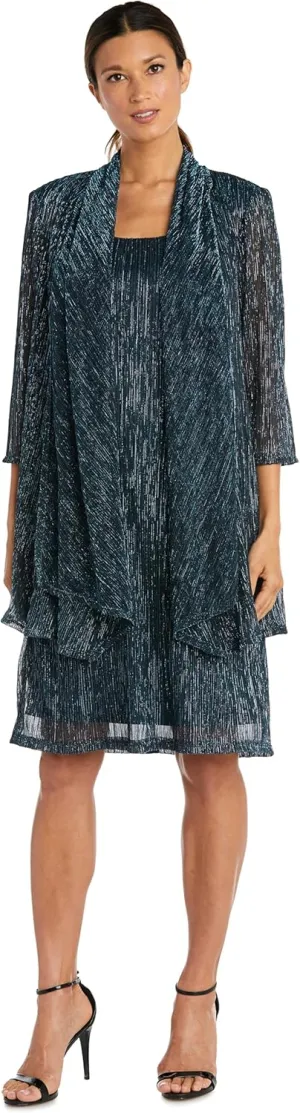 R&M Richards Womens 2PC Metallic Dress with Jacket