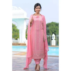 Rangpur Pink Chikankari Suit - Set of 3