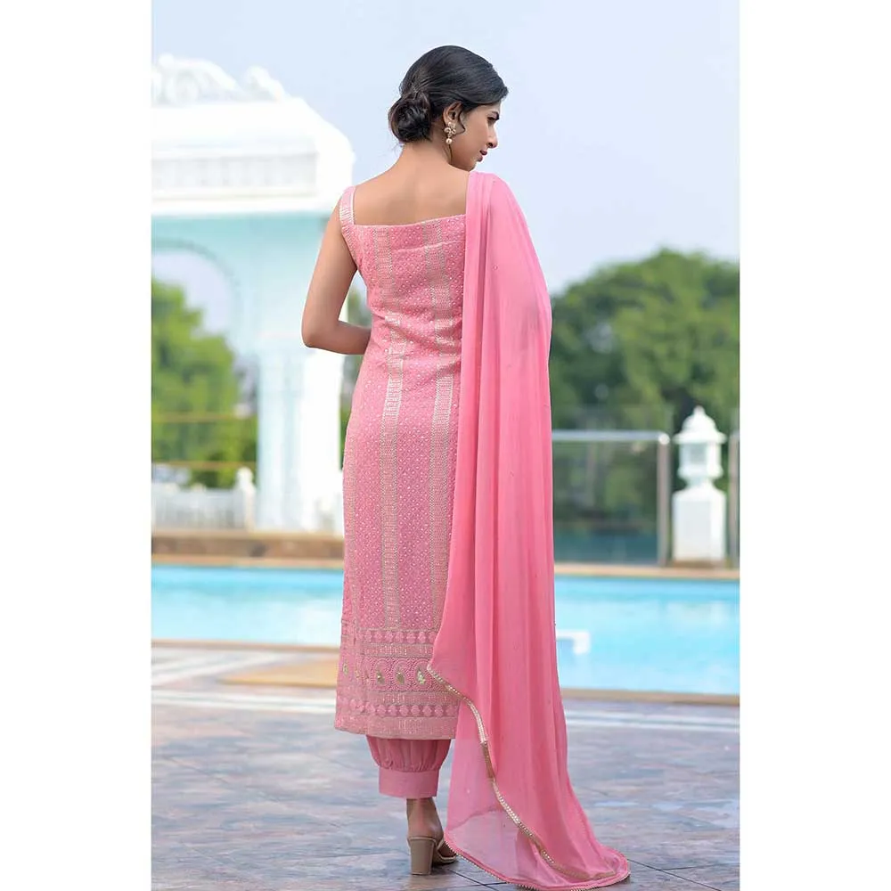 Rangpur Pink Chikankari Suit - Set of 3