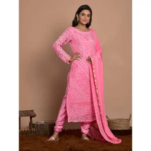 Rangpur Pink Printed Kurta With Churidar & Dupatta (Set of 3)