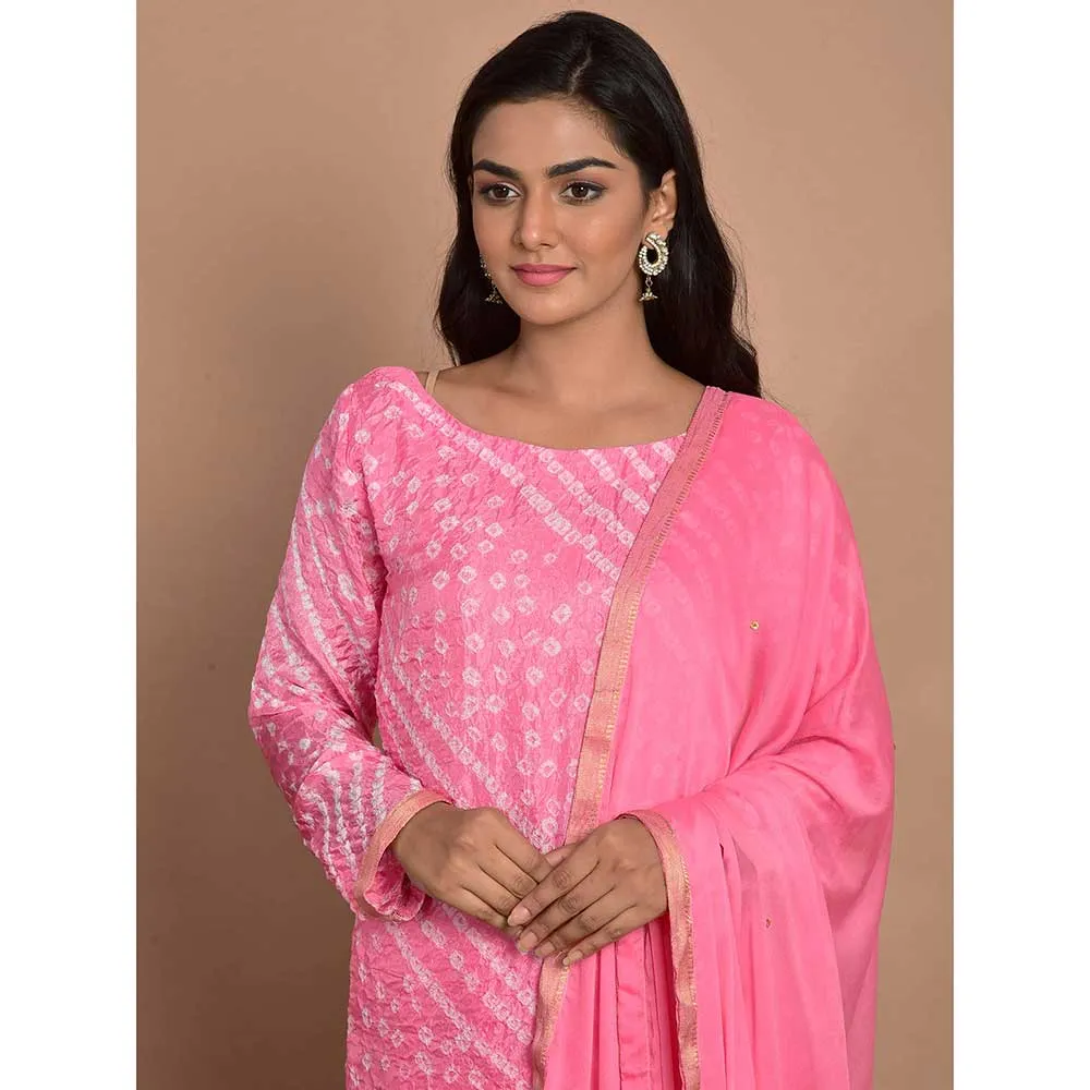 Rangpur Pink Printed Kurta With Churidar & Dupatta (Set of 3)