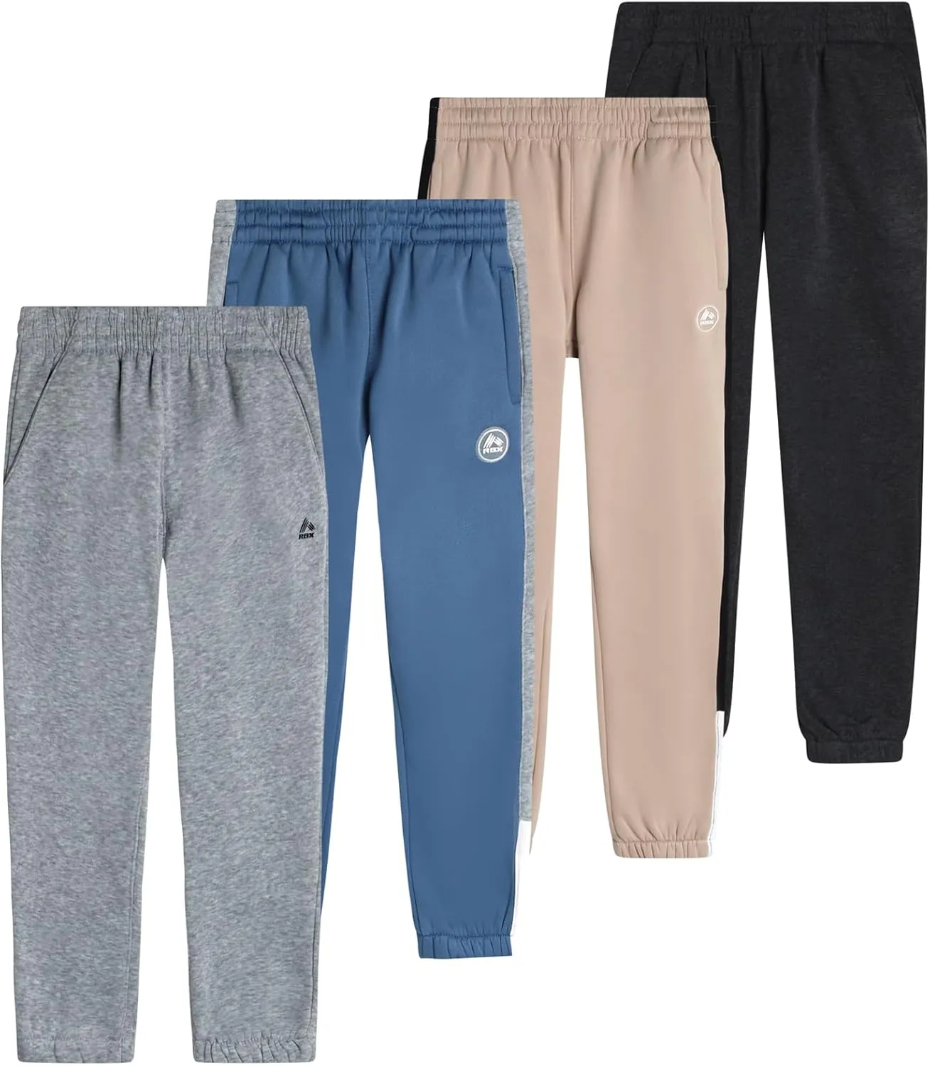 RBX Boys Sweatpants - 4 Pack Performance Fleece Basic Boys Joggers, Athletic Track Pants with Elastic Waistband (8-16),