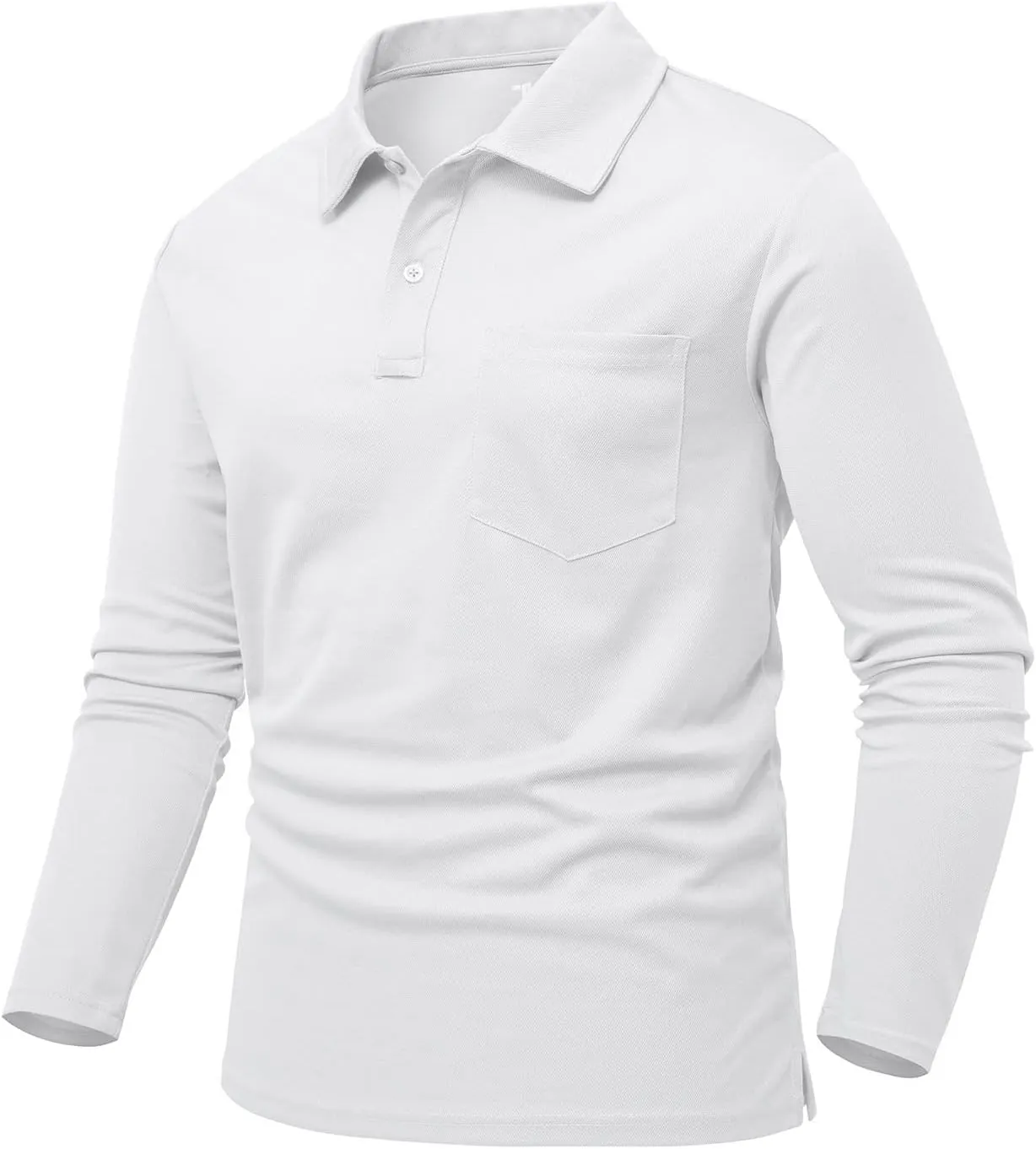 Rdruko Men's Polo with Pocket Long Sleeve Quick Dry Outdoor Golf Pullover Collared T-Shirt