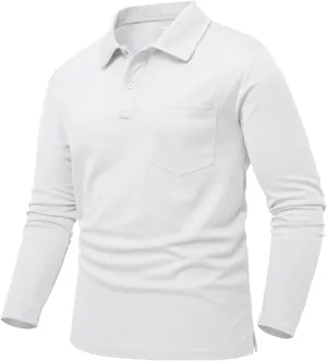 Rdruko Men's Polo with Pocket Long Sleeve Quick Dry Outdoor Golf Pullover Collared T-Shirt