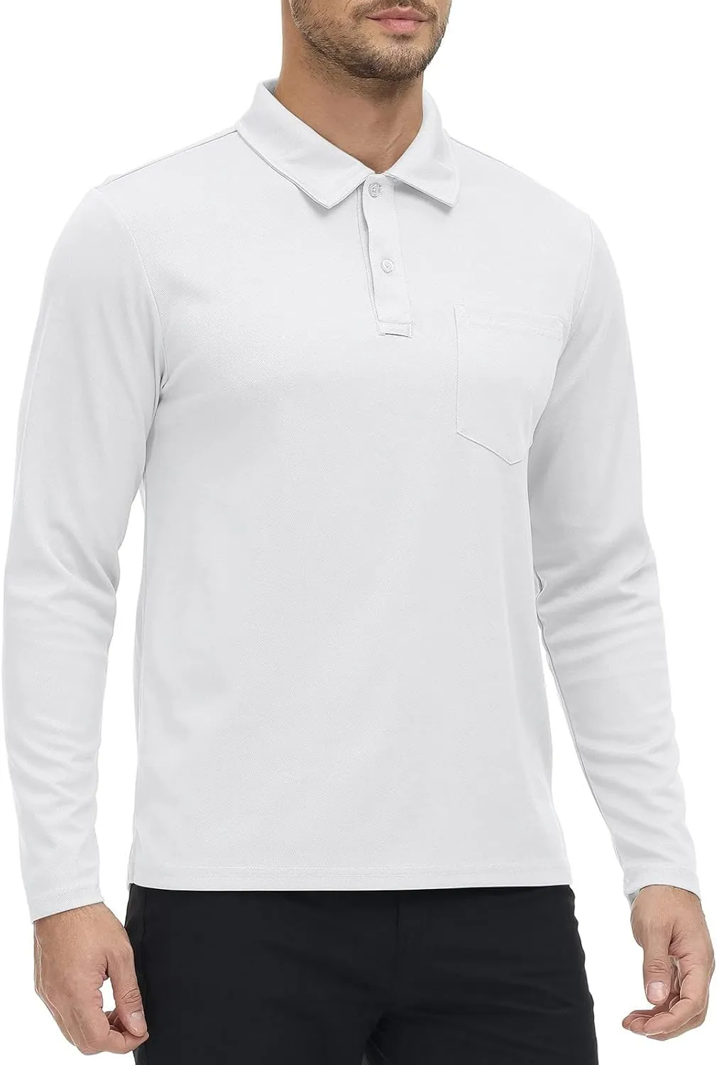 Rdruko Men's Polo with Pocket Long Sleeve Quick Dry Outdoor Golf Pullover Collared T-Shirt