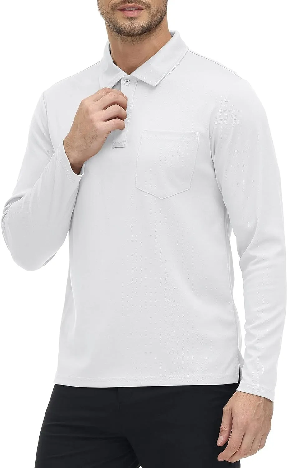 Rdruko Men's Polo with Pocket Long Sleeve Quick Dry Outdoor Golf Pullover Collared T-Shirt