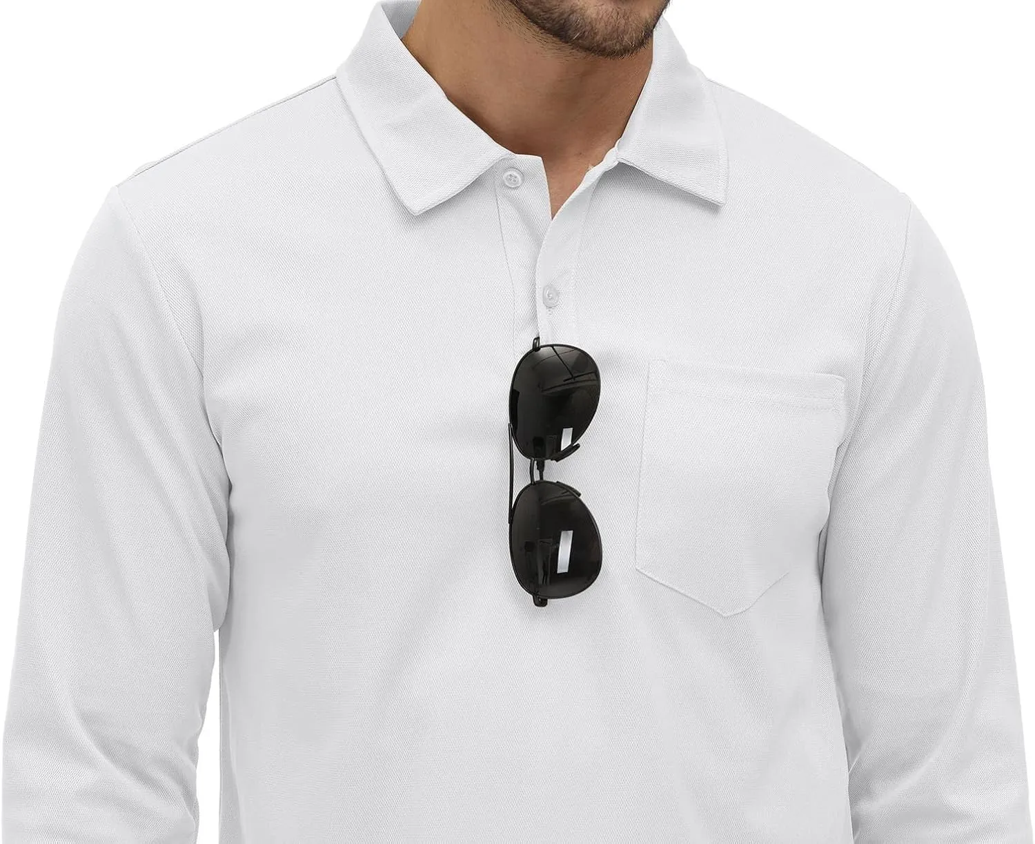 Rdruko Men's Polo with Pocket Long Sleeve Quick Dry Outdoor Golf Pullover Collared T-Shirt