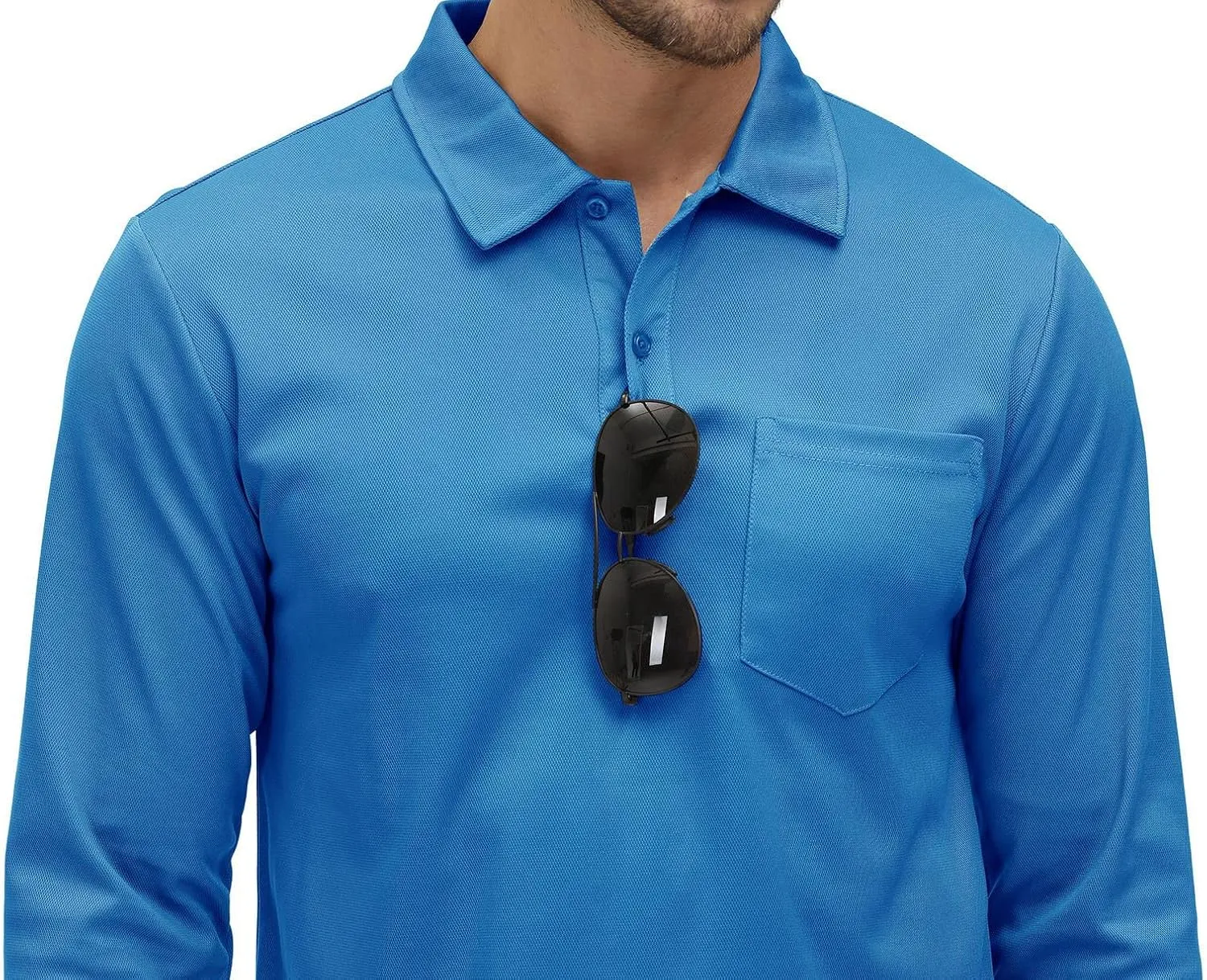 Rdruko Men's Polo with Pocket Long Sleeve Quick Dry Outdoor Golf Pullover Collared T-Shirt
