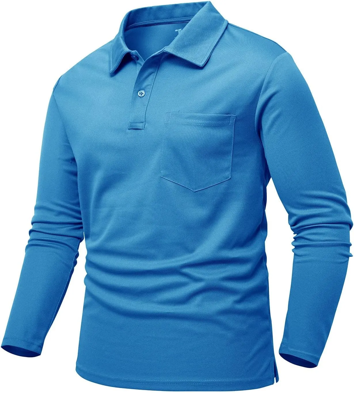 Rdruko Men's Polo with Pocket Long Sleeve Quick Dry Outdoor Golf Pullover Collared T-Shirt