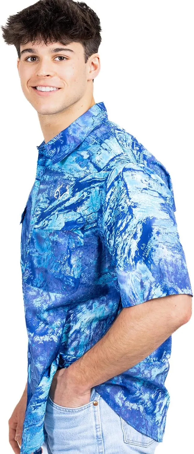 Realtree Men's Camo UV UPF 50  Sun Protection Camo Vented Breathable Fast Fry Hiking Hunting Fishing Short Sleeve Shirts