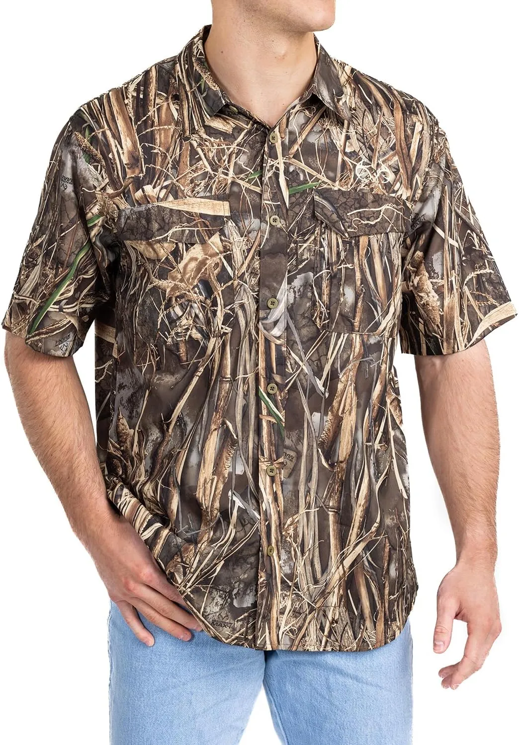 Realtree Men's Camo UV UPF 50  Sun Protection Camo Vented Breathable Fast Fry Hiking Hunting Fishing Short Sleeve Shirts