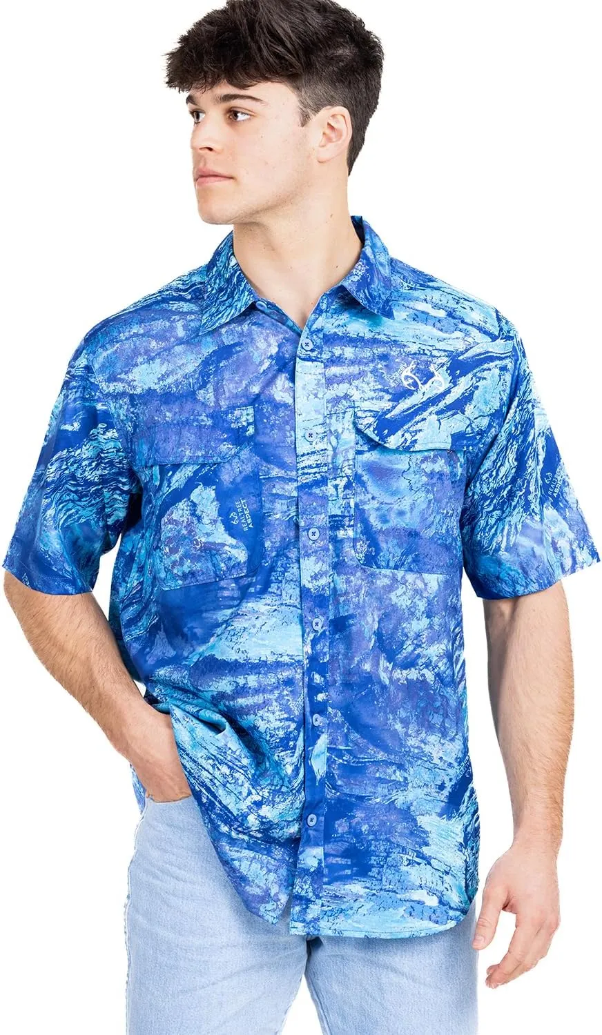 Realtree Men's Camo UV UPF 50  Sun Protection Camo Vented Breathable Fast Fry Hiking Hunting Fishing Short Sleeve Shirts