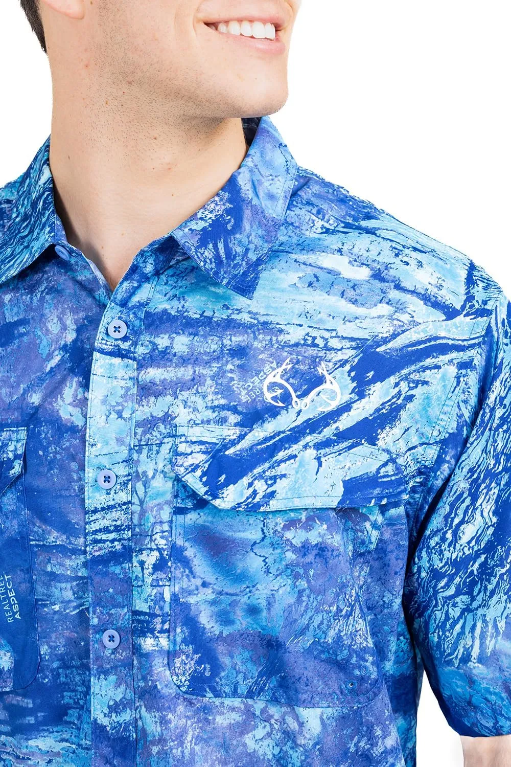 Realtree Men's Camo UV UPF 50  Sun Protection Camo Vented Breathable Fast Fry Hiking Hunting Fishing Short Sleeve Shirts