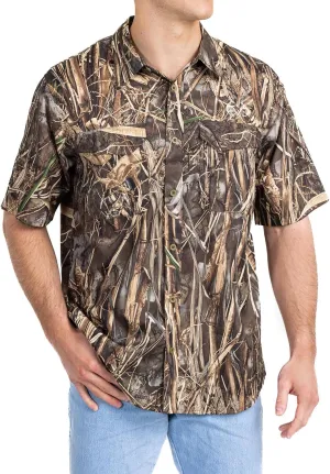 Realtree Men's Camo UV UPF 50  Sun Protection Camo Vented Breathable Fast Fry Hiking Hunting Fishing Short Sleeve Shirts