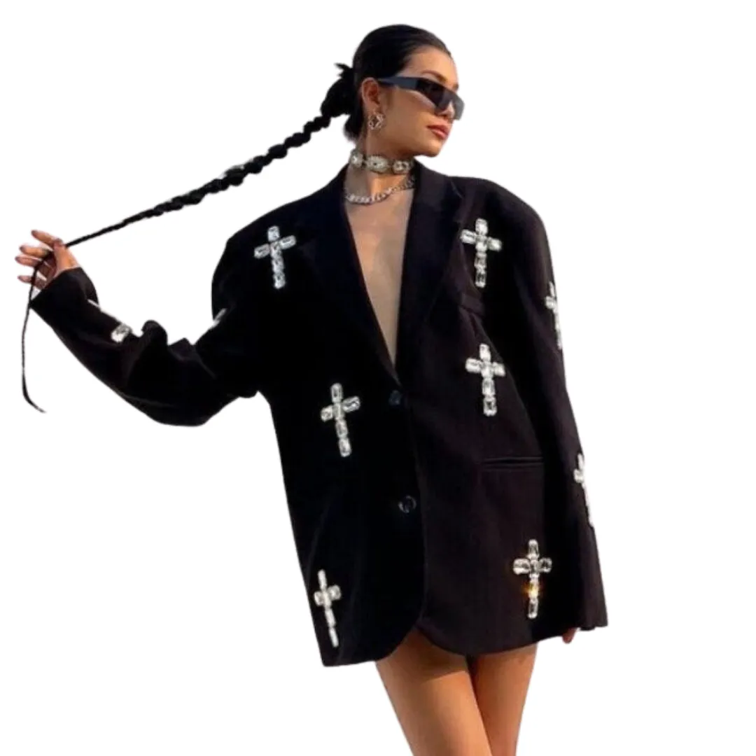 Rhinestone Cross Blazer Jacket