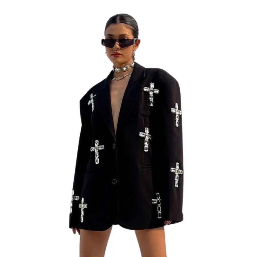 Rhinestone Cross Blazer Jacket