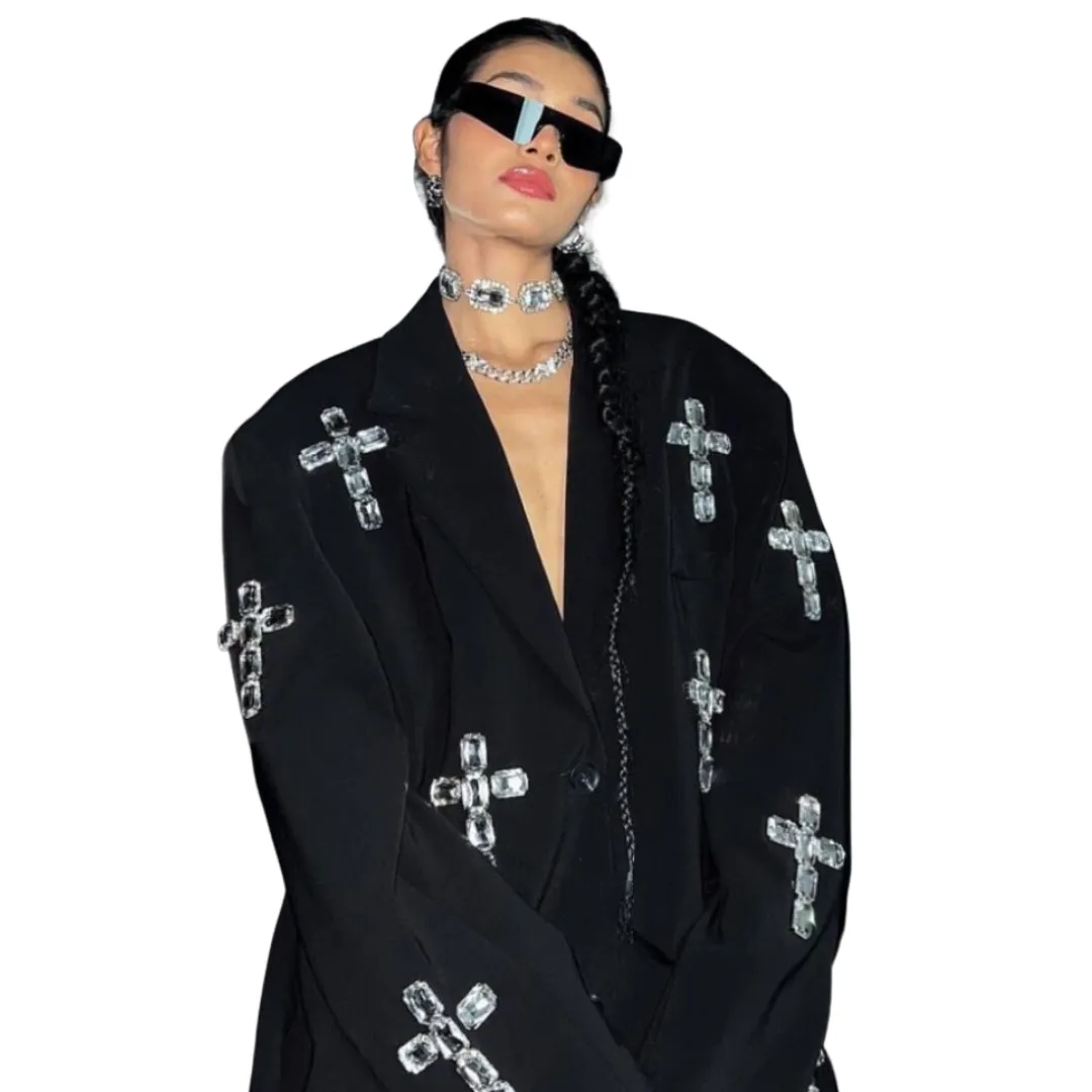 Rhinestone Cross Blazer Jacket