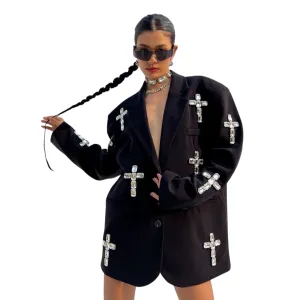 Rhinestone Cross Blazer Jacket