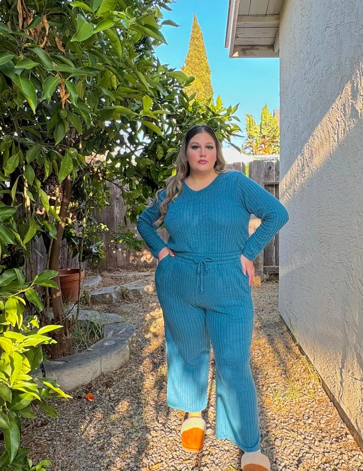 RITERA Womens Plus Size 2 Piece Outfits Lounge Sets Knit Sweatsuit Long Sleeve Pullover Tops Wide Leg Pant Pajama Sets XL-5XL