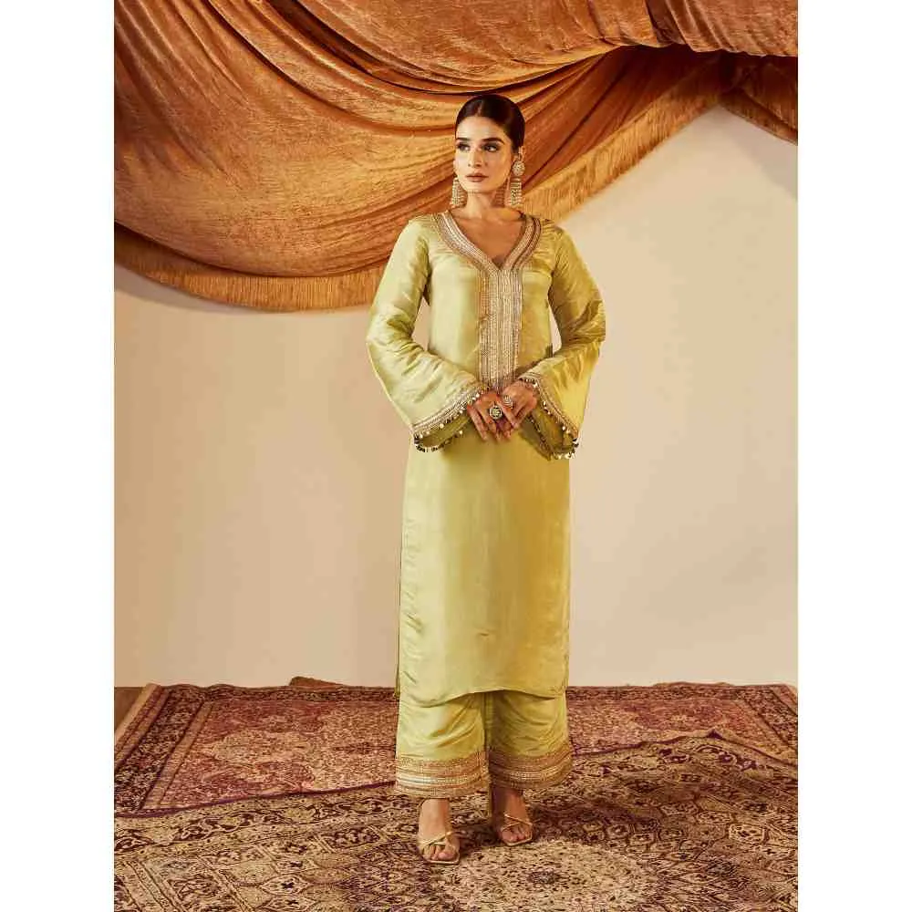 Roze Sakina Green Kurta (Set of 3)