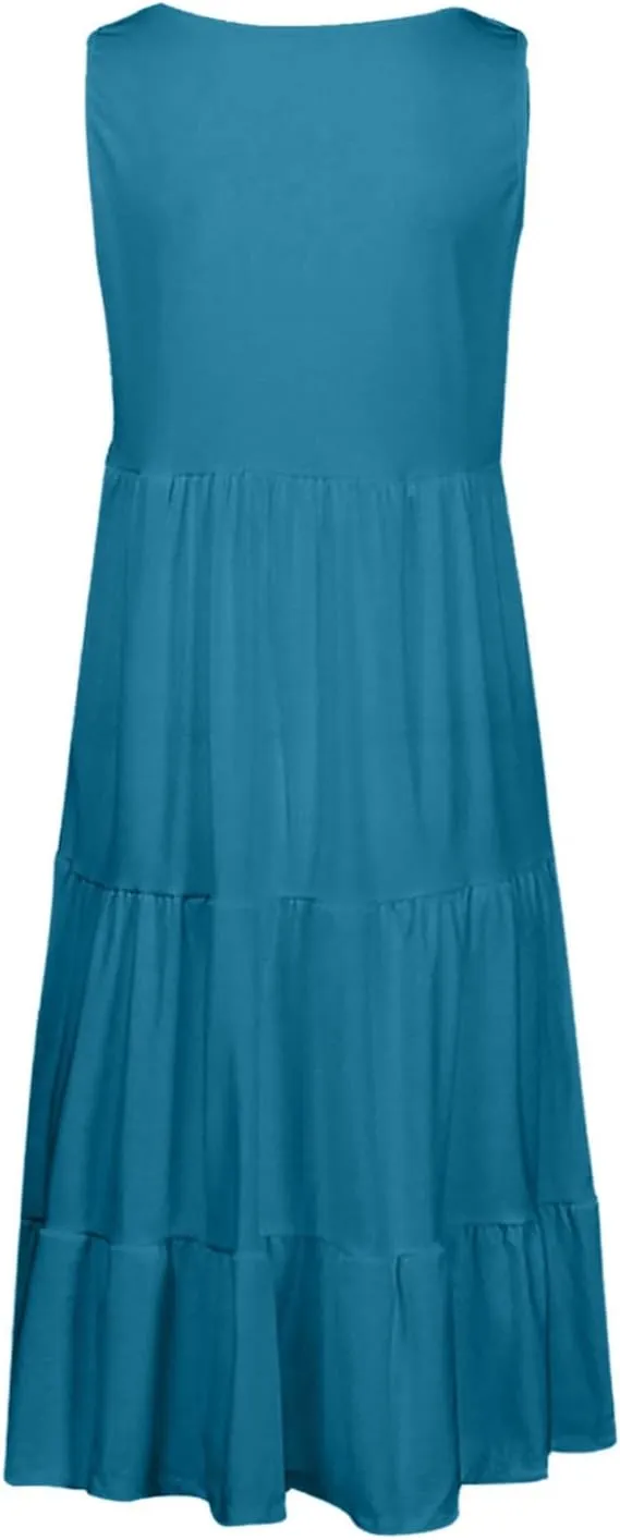 Ruziyoog Summer Casual Dresses for Women Sleeveless Mini Sundress Loose Flowy Swing Tank Dress Tiered Beach Cover Ups