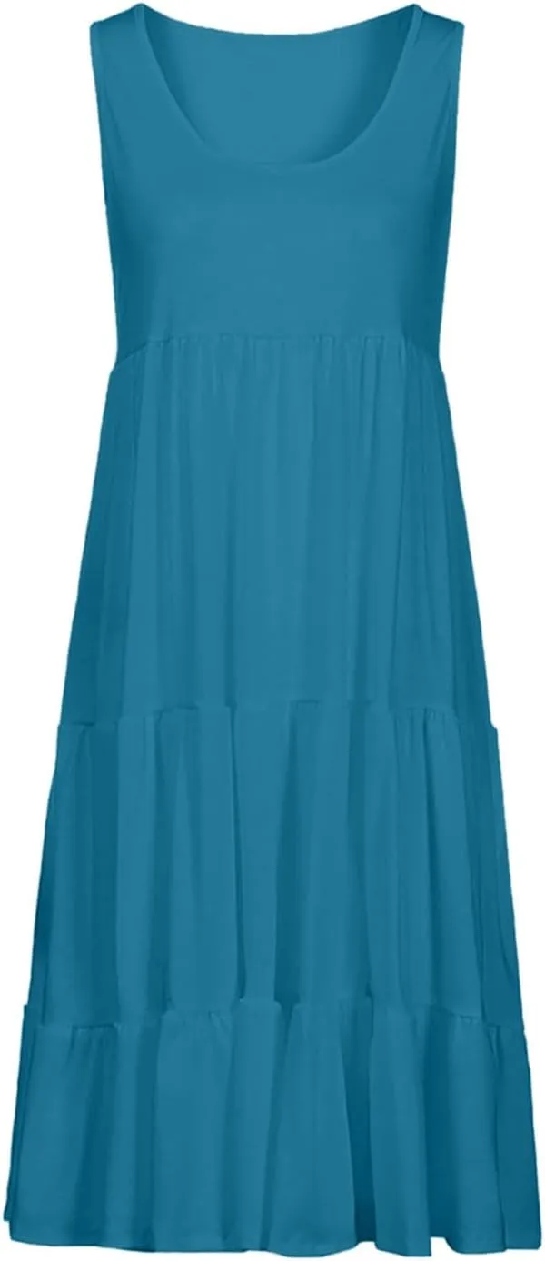 Ruziyoog Summer Casual Dresses for Women Sleeveless Mini Sundress Loose Flowy Swing Tank Dress Tiered Beach Cover Ups