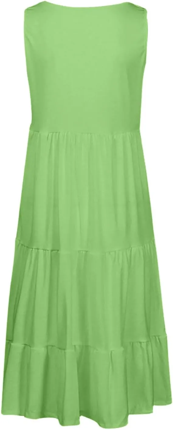 Ruziyoog Summer Casual Dresses for Women Sleeveless Mini Sundress Loose Flowy Swing Tank Dress Tiered Beach Cover Ups