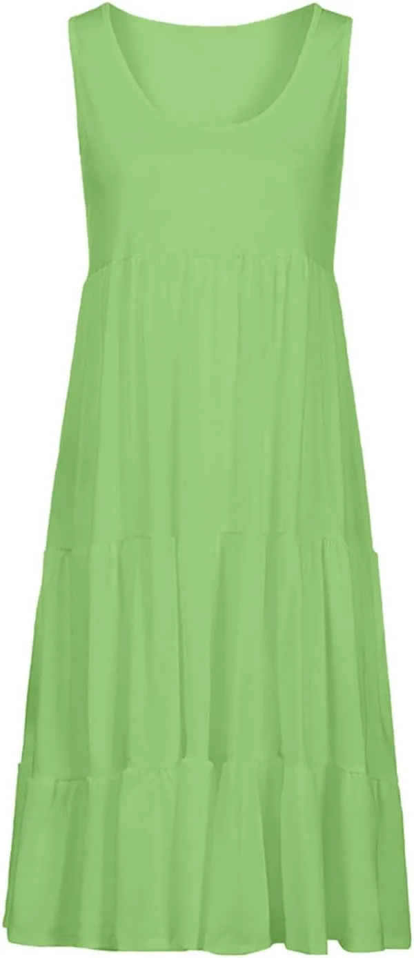 Ruziyoog Summer Casual Dresses for Women Sleeveless Mini Sundress Loose Flowy Swing Tank Dress Tiered Beach Cover Ups