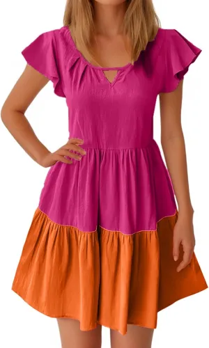 Ruziyoog Women Summer Dresses Boho Floral Printed Babydoll Ruffles Sleeve Swing Dress Loose Short Mini T-Shirt Dress