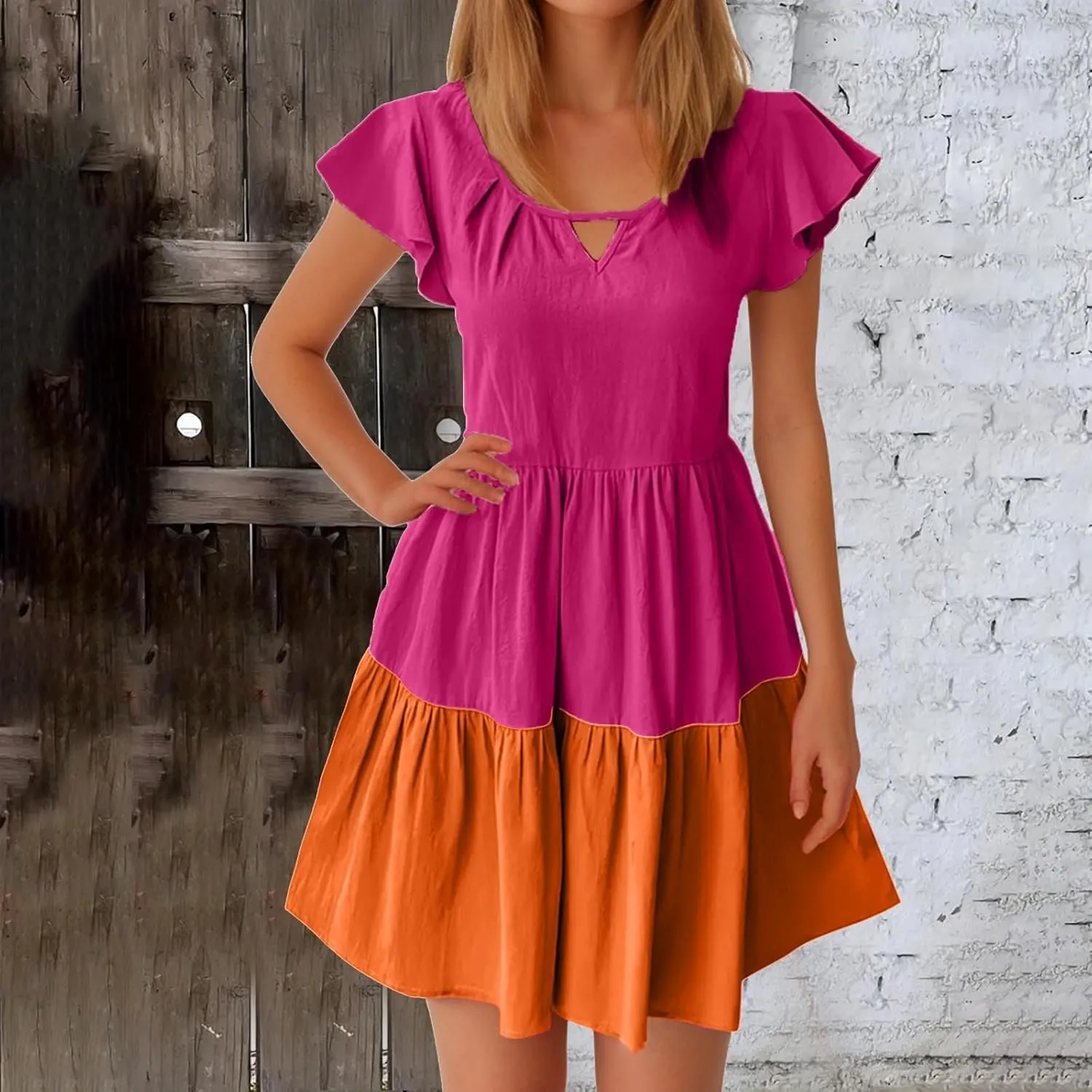 Ruziyoog Women Summer Dresses Boho Floral Printed Babydoll Ruffles Sleeve Swing Dress Loose Short Mini T-Shirt Dress