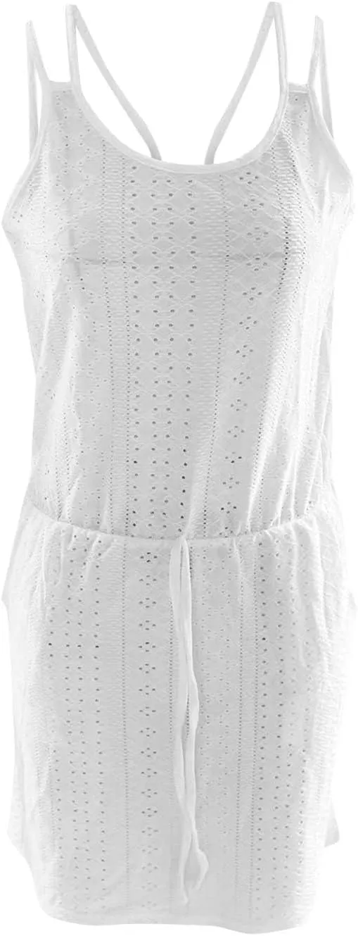 Ruziyoog Womens 2024 Summer Short Dress Eyelet Embroidery Sleeveless Cover Up Sun Dress Tie Waist A-Line Mini Dresses